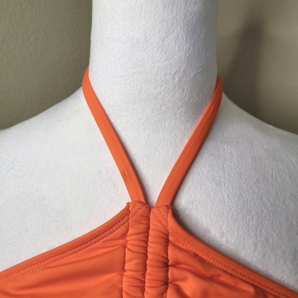 Shade & Shore Women's Tunneled Cut Out Halter High Neck Bikini Top Orange Large - Picture 3 of 15